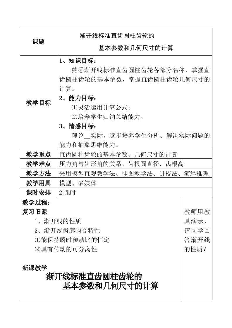 渐开线标准直齿圆柱齿轮的基本参数和