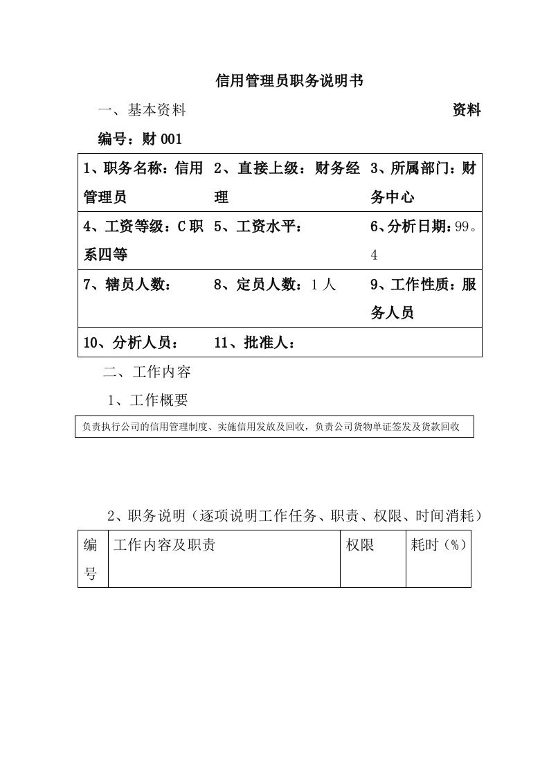 信用管理员职务分析