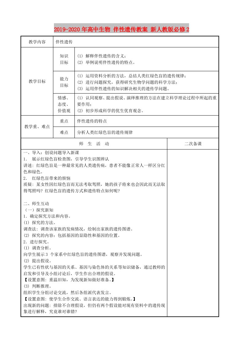 2019-2020年高中生物