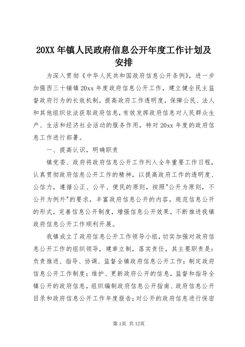 4某年镇人民政府信息公开年度工作计划及安排