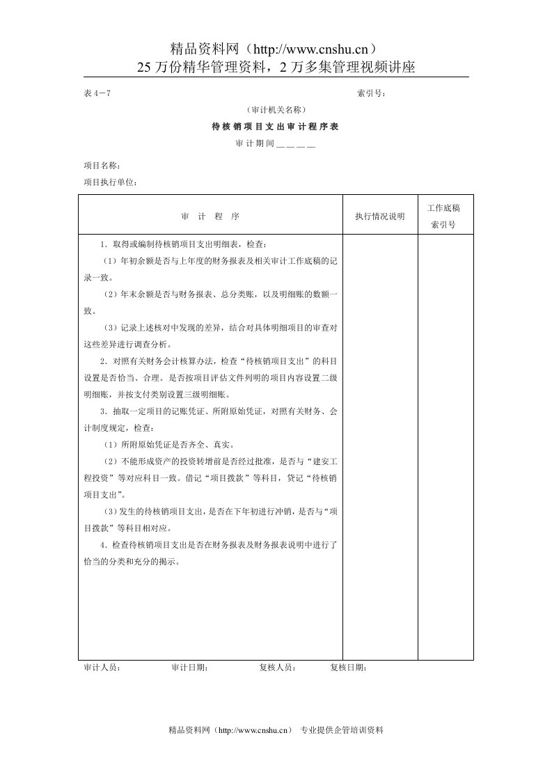 01项目支出-6待核销项目支出审计程序表