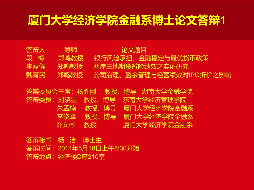 厦门大学经济学院金融系博士论文答辩ppt课件