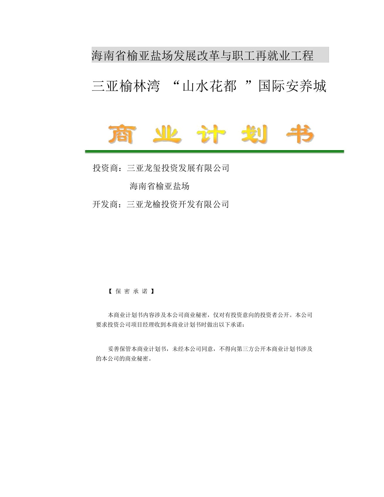 三亚榆林湾“山水花都”国际安养城商业计划书47p