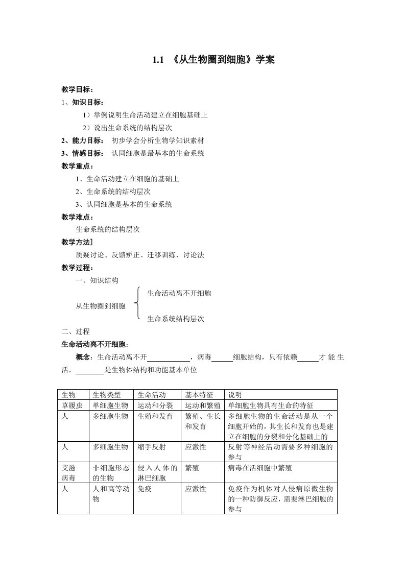 高一生物第一册导学案全册(带答案)课改专用