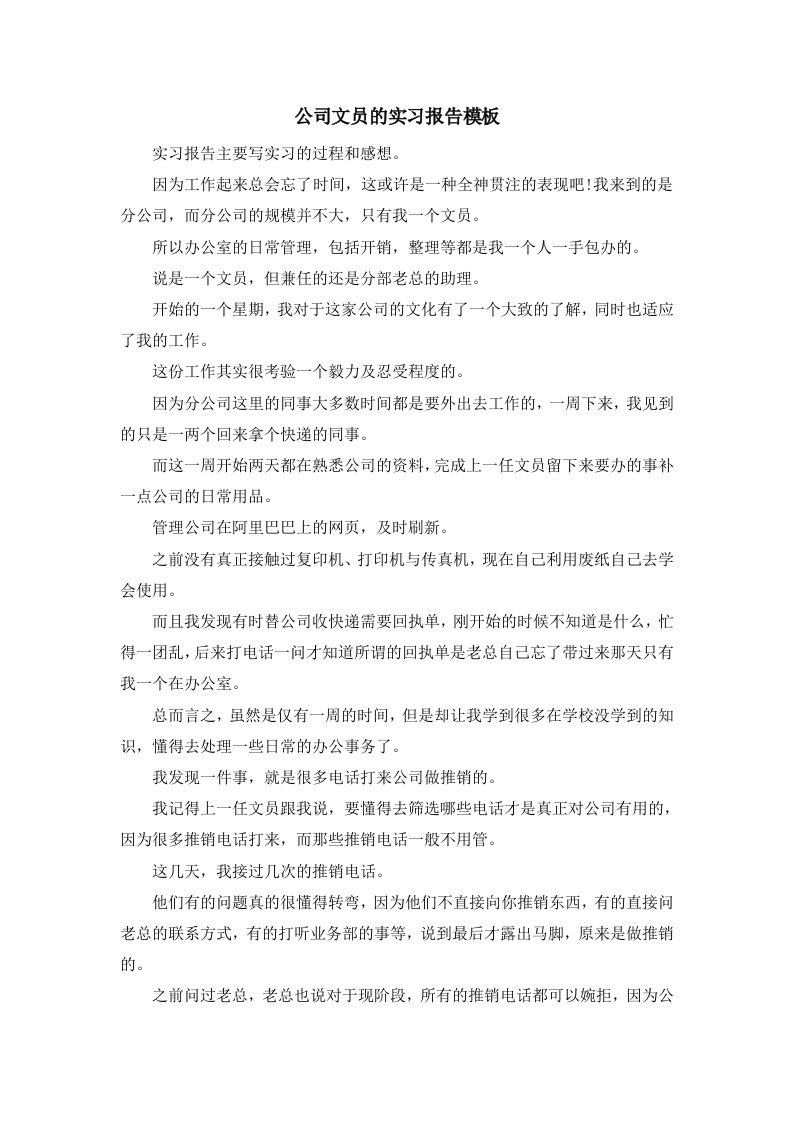 报告公司文员的实习报告模板