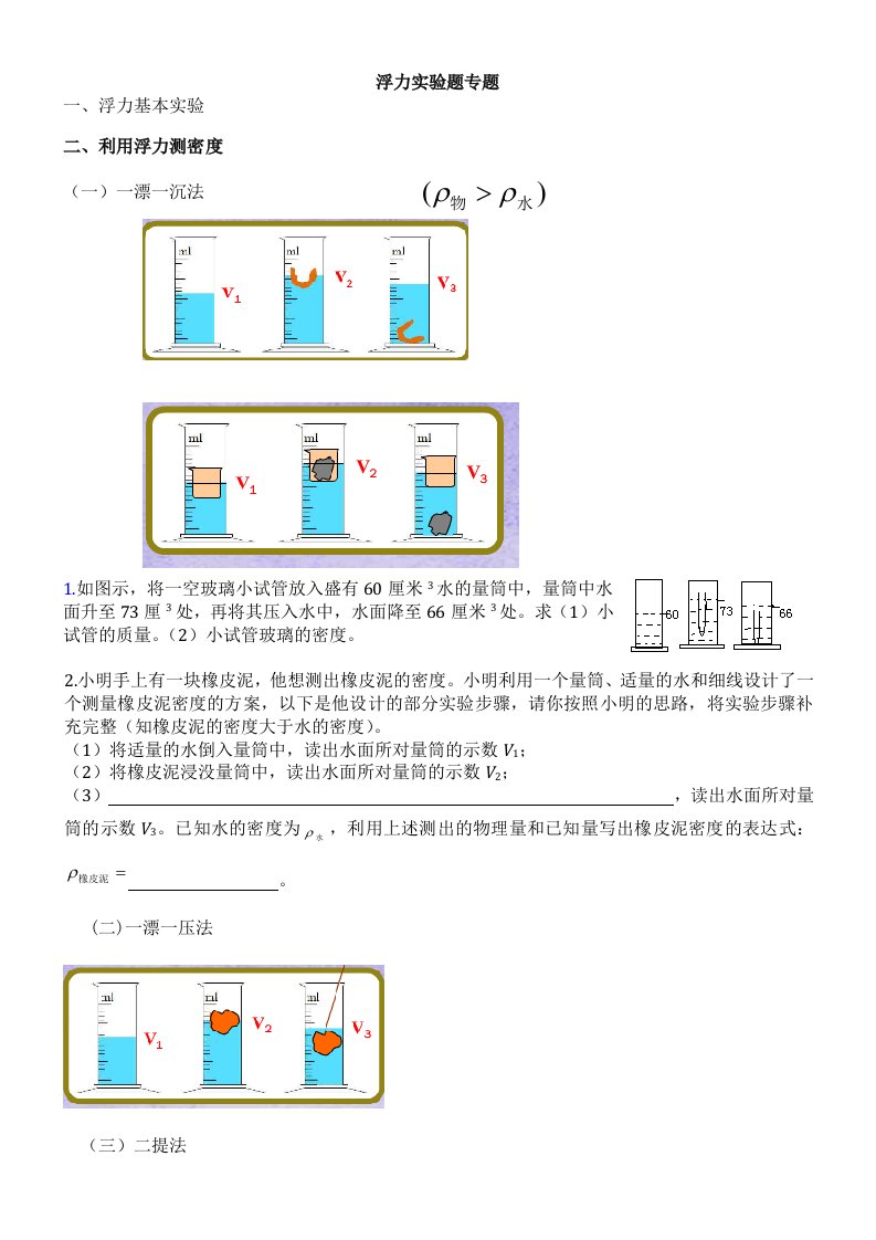 初中物理中考浮力实验设计题专题