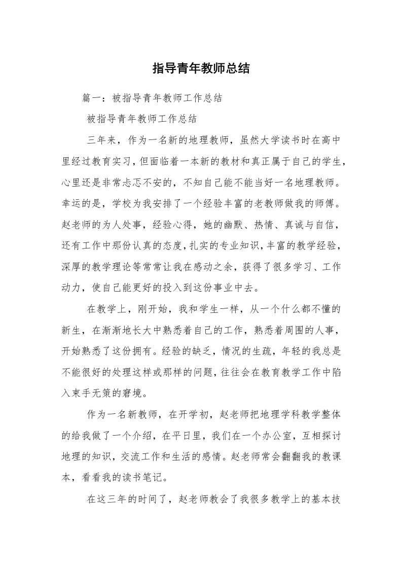 指导青年教师总结