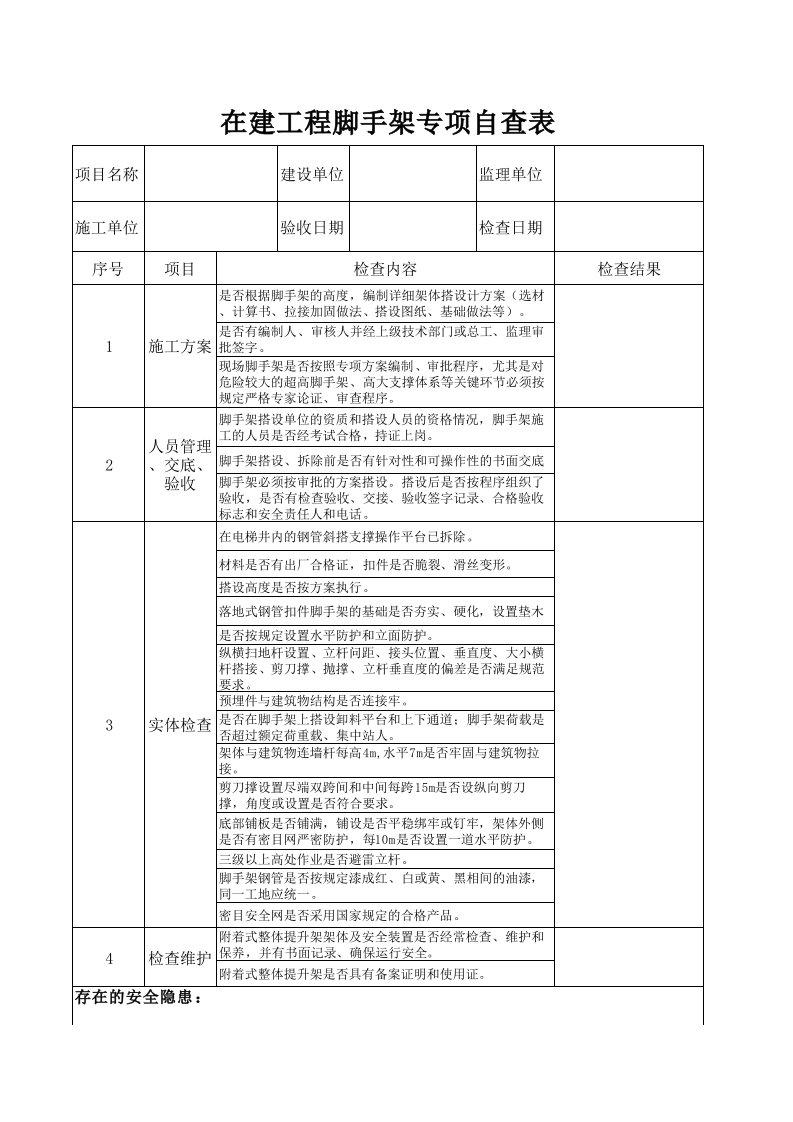 脚手架自查表