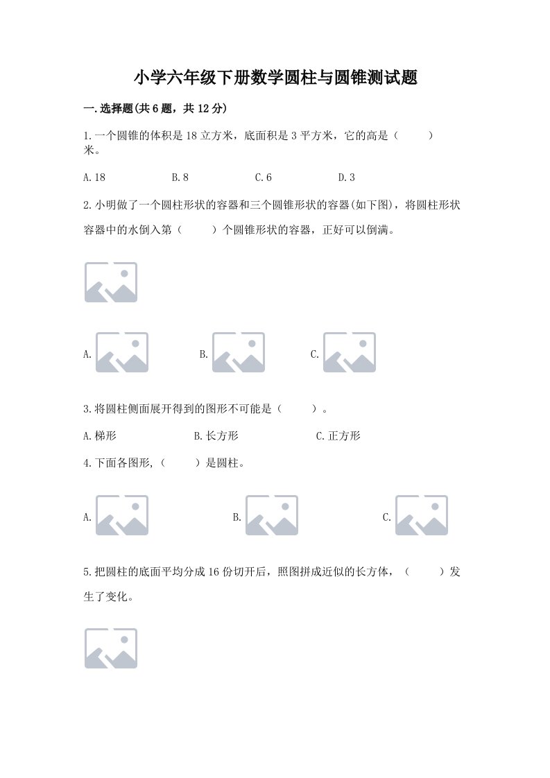 小学六年级下册数学圆柱与圆锥测试题（典优）