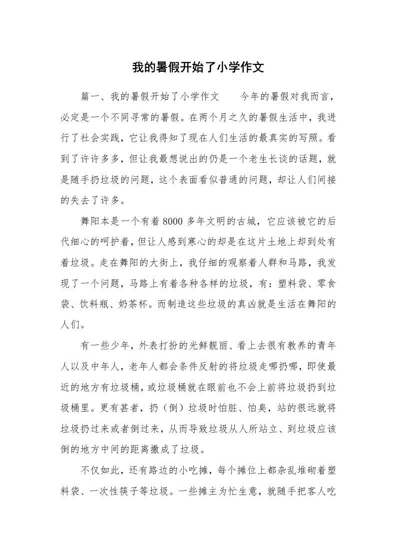 我的暑假开始了小学作文