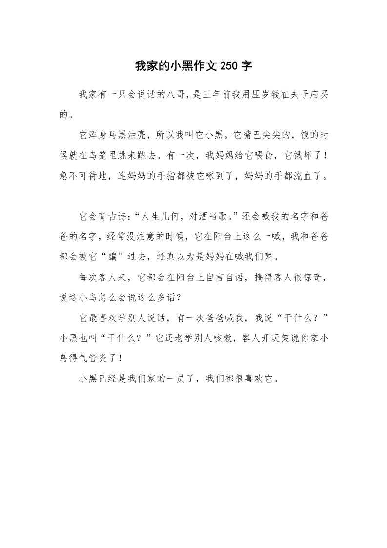 我家的小黑作文250字