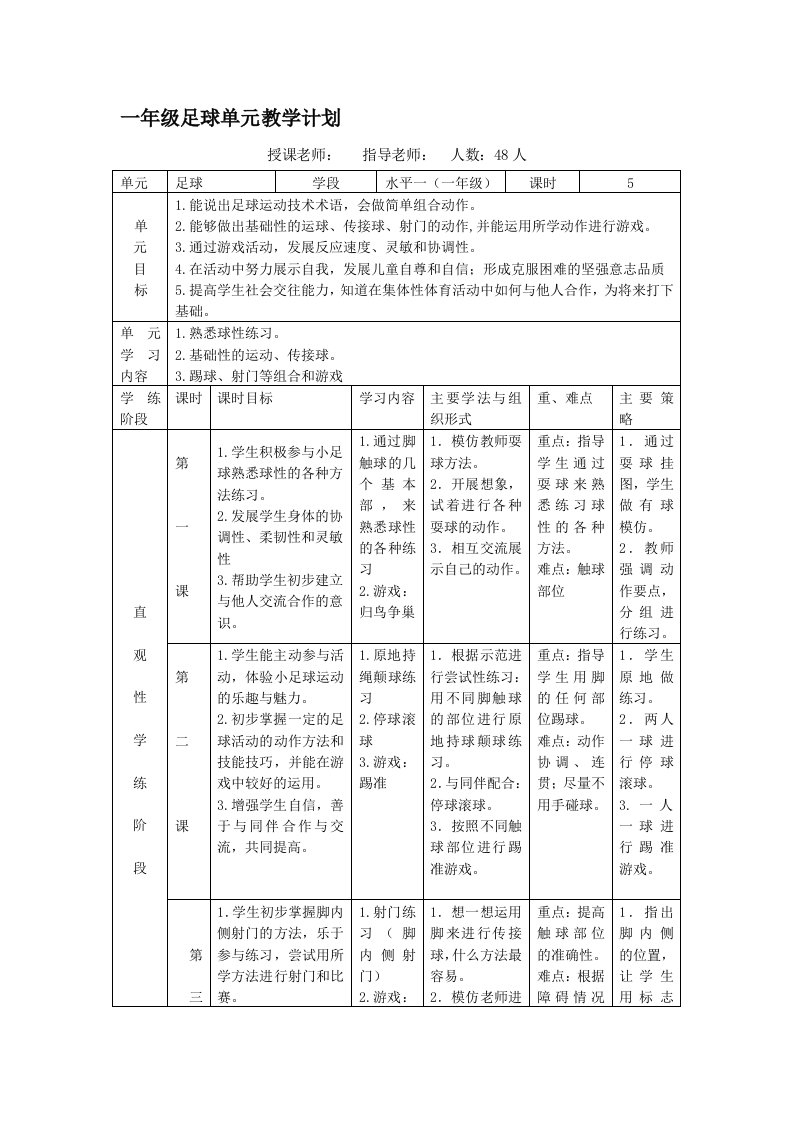 小学体育水平一(一年级)趣味足球教学设计