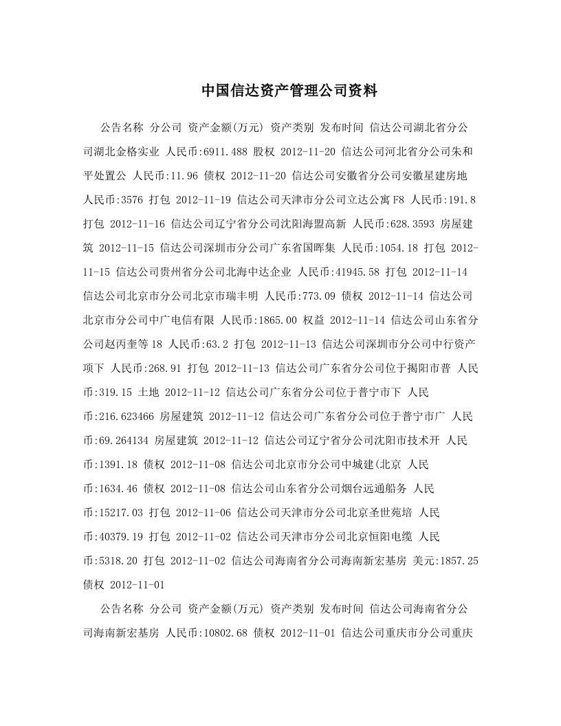 中国信达资产管理公司资料