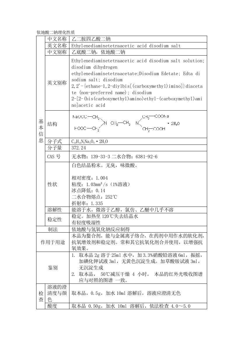 依地酸二钠理化性质