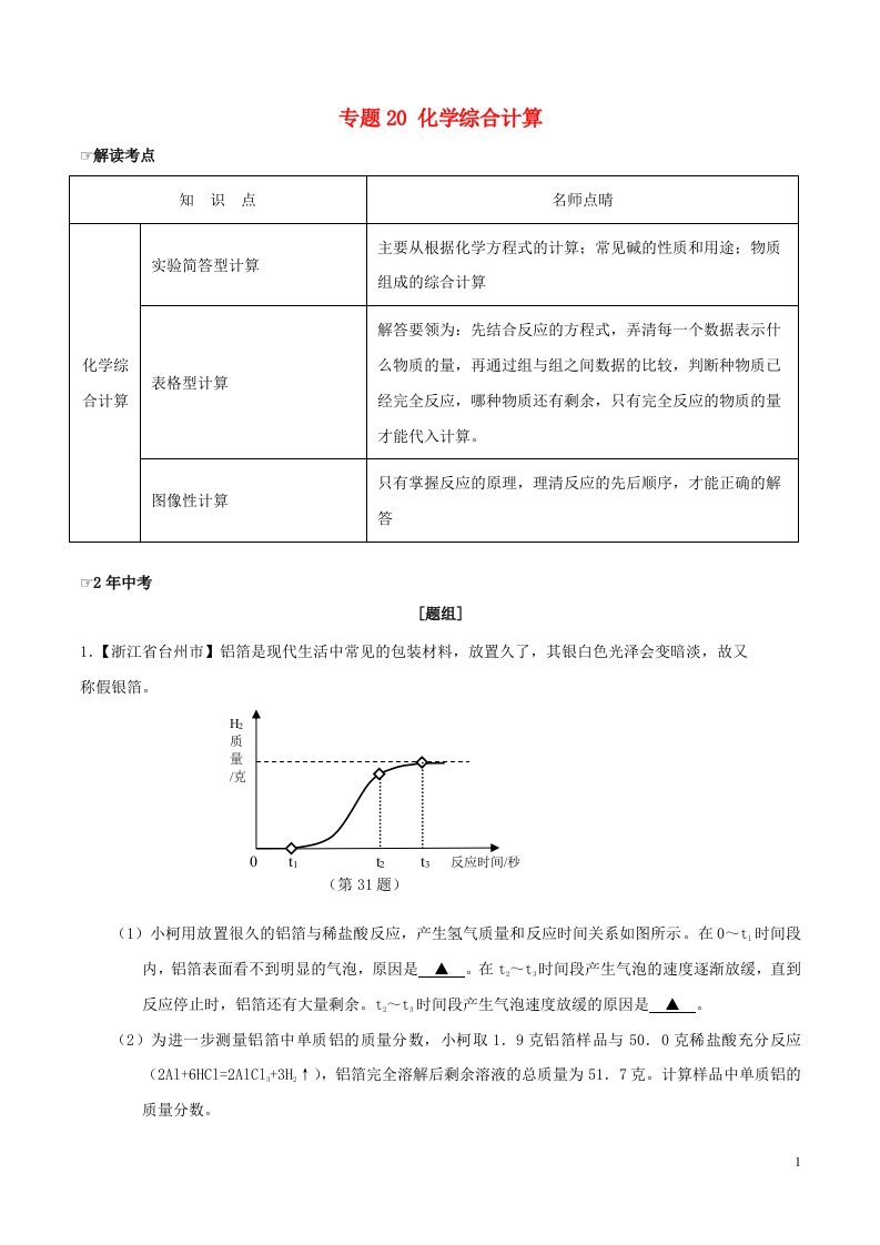 2中考1模拟中考化学