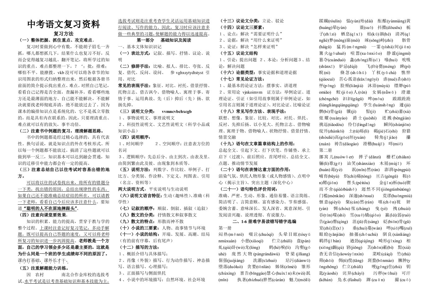 中考语文实用复习资料