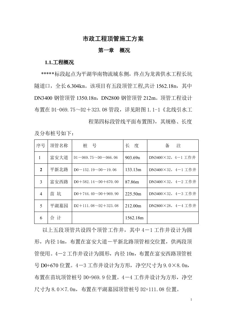 市政工程顶管施工方案