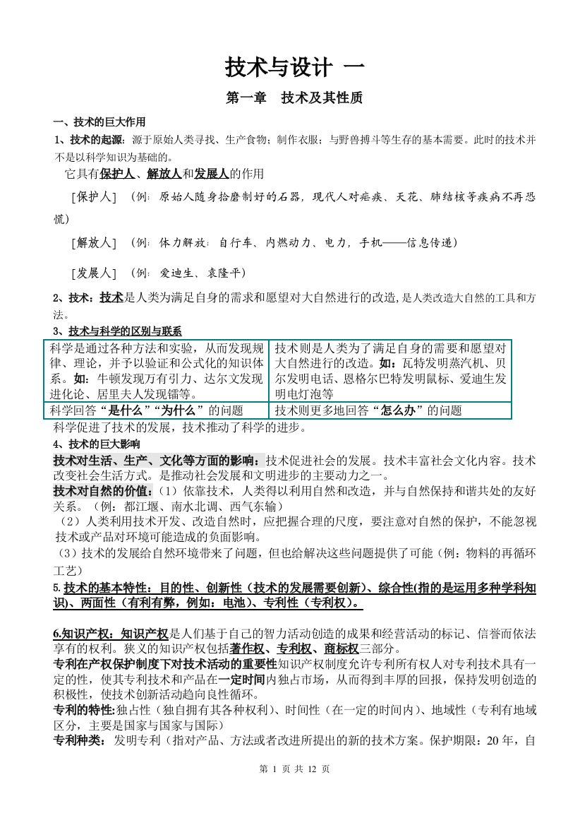 高中通用技术全套知识点整理1