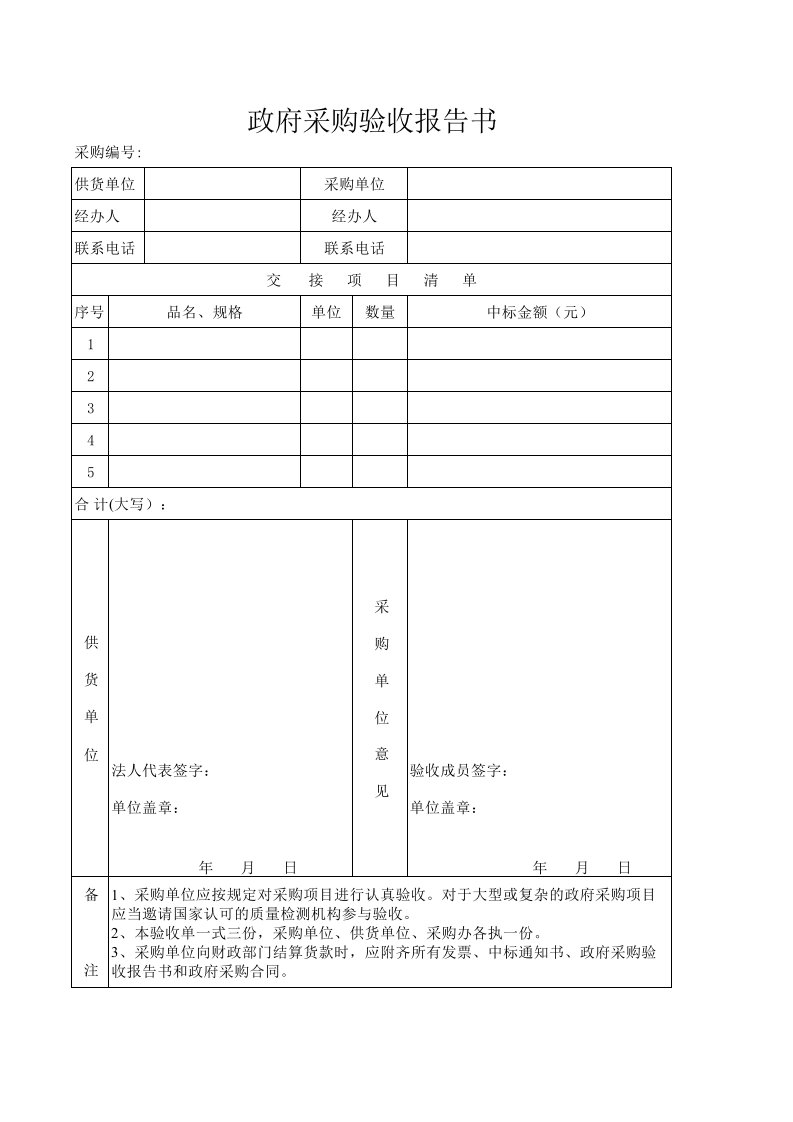 政府采购验收报告书