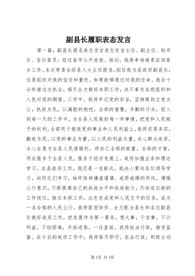 副县长履职表态发言