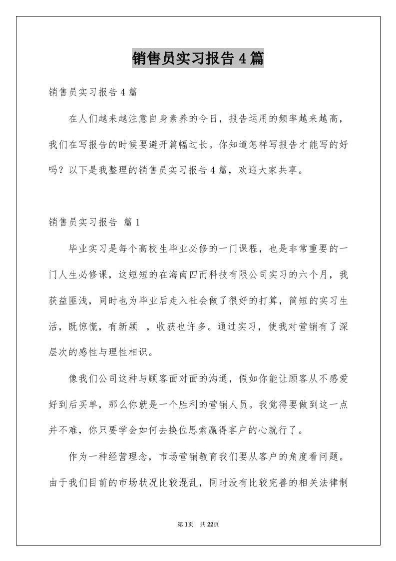 销售员实习报告4篇范本