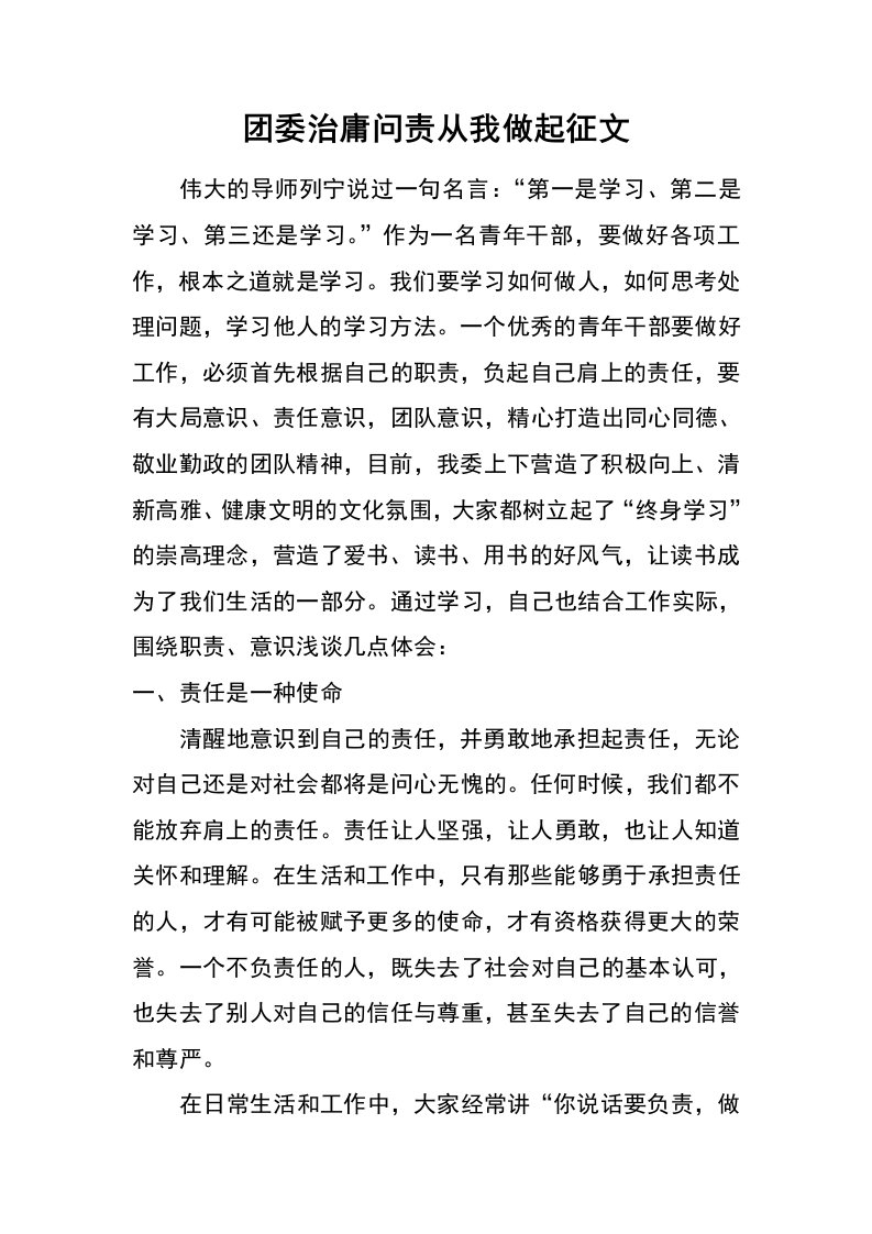 团委治庸问责从我做起征文