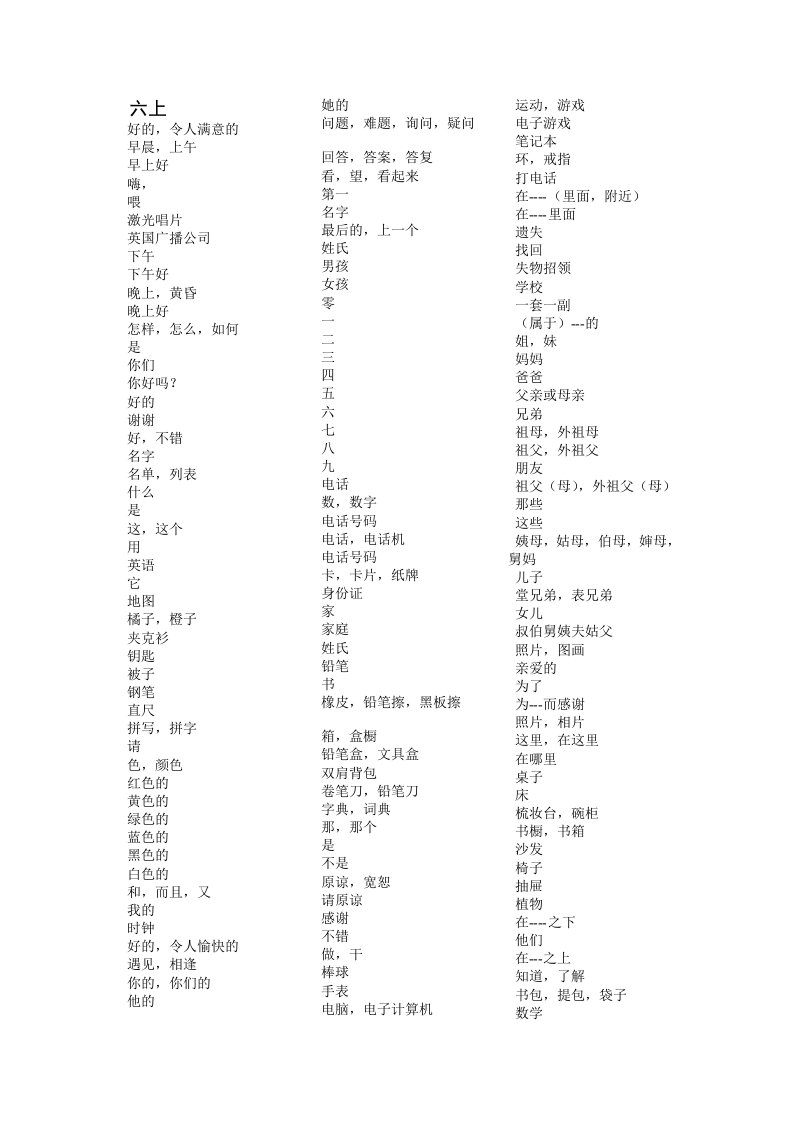 鲁教版初中英语单词