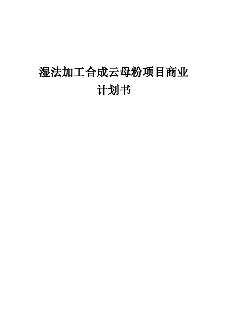 湿法加工合成云母粉项目商业计划书