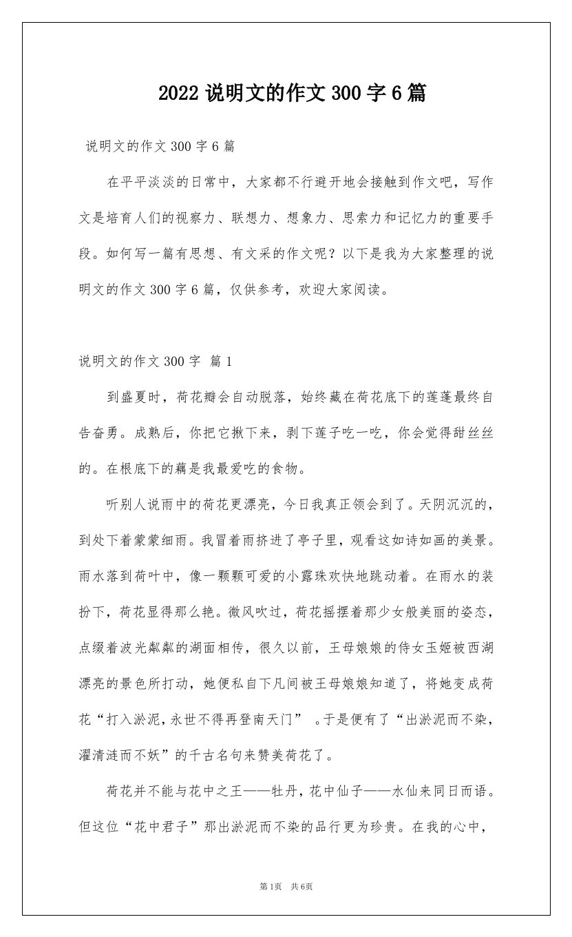 2022说明文的作文300字6篇