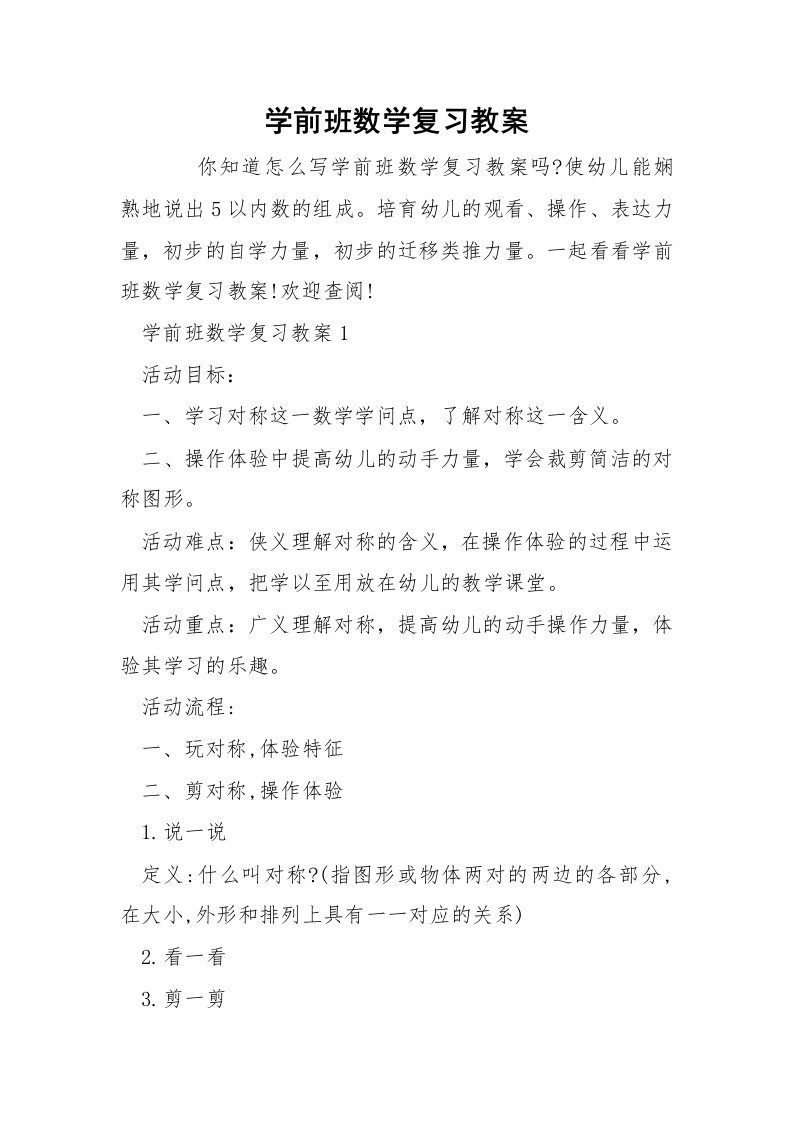 学前班数学复习教案