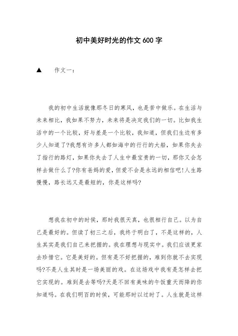 初中美好时光的作文600字