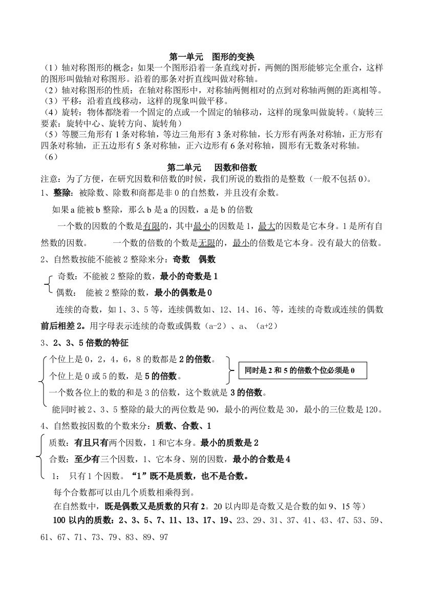 人教五年级数学下册笔记整理完整