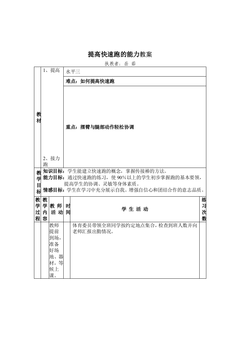 提高学生的快速跑能力