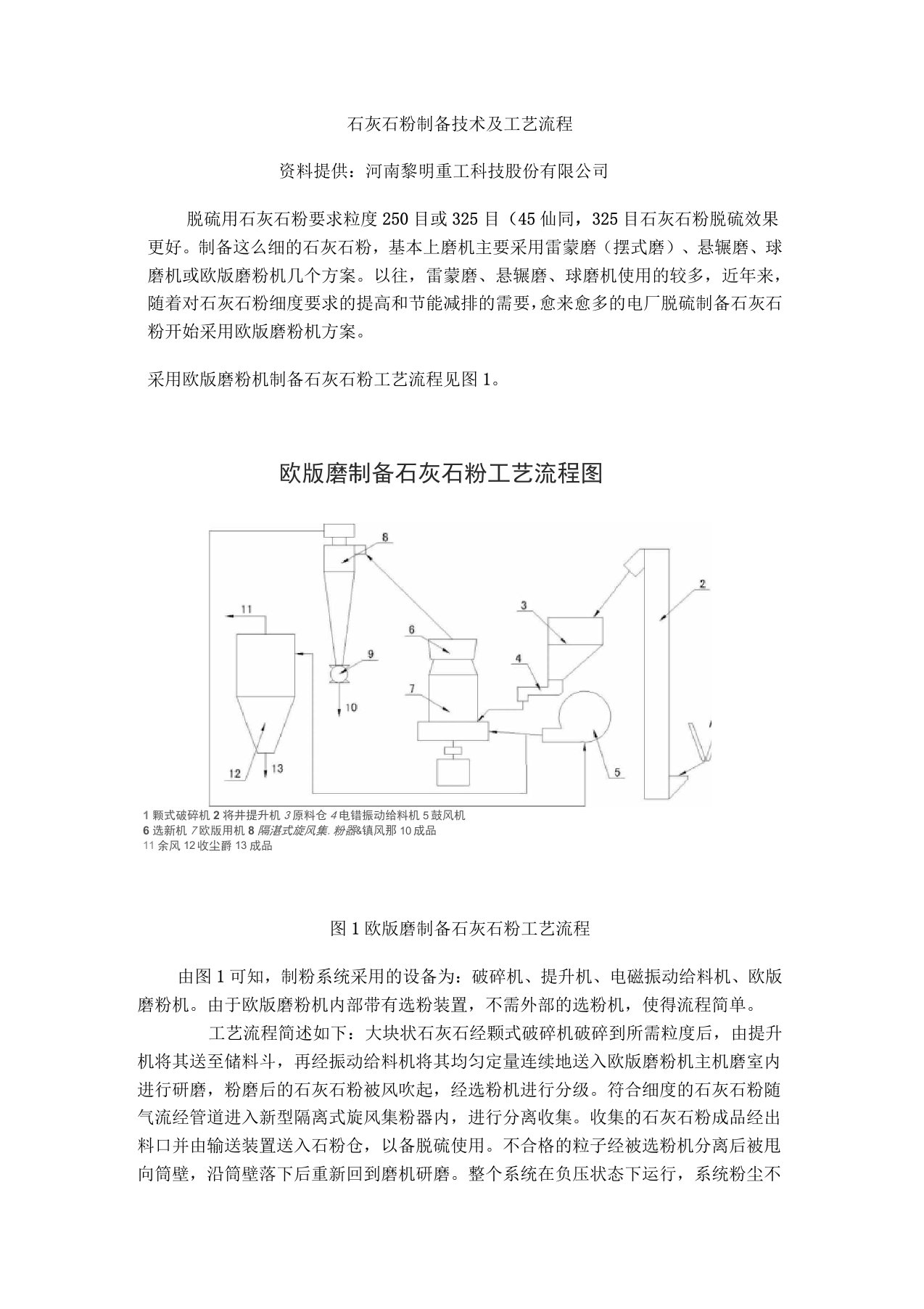 石灰石粉制备技术及工艺流程