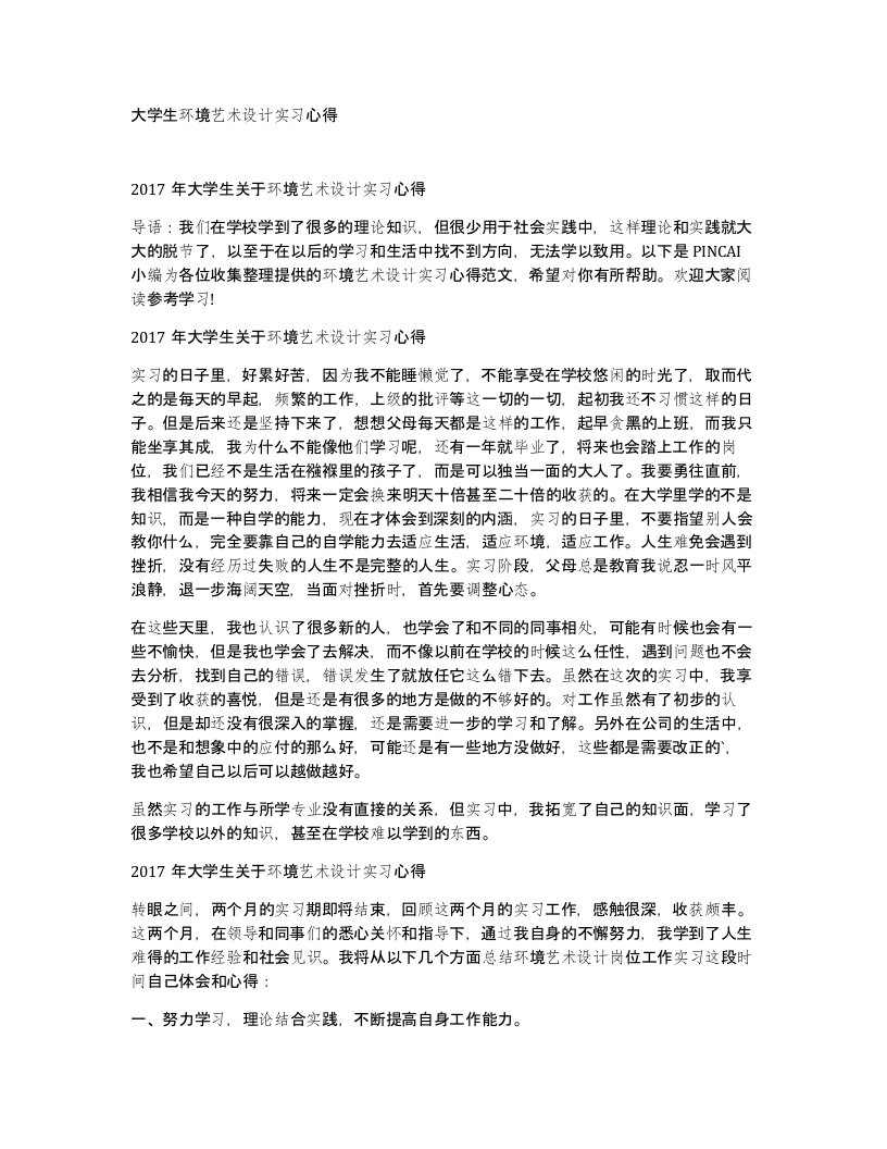 大学生环境艺术设计实习心得