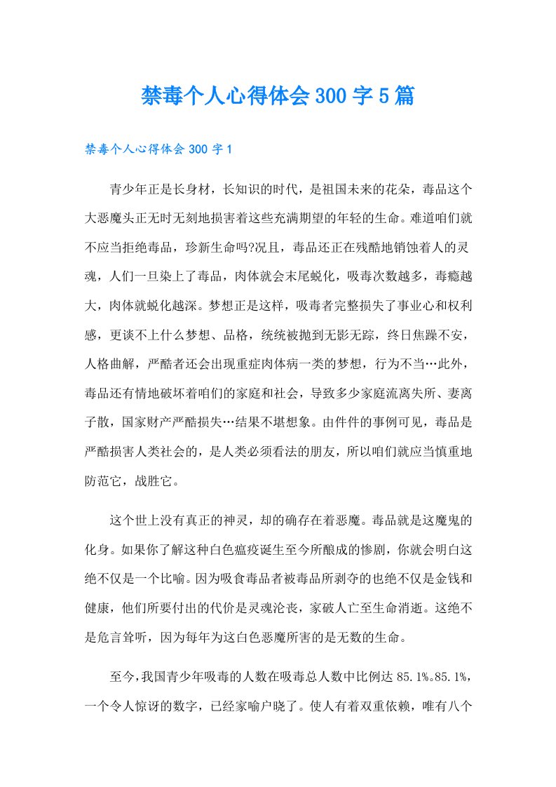 禁毒个人心得体会300字5篇