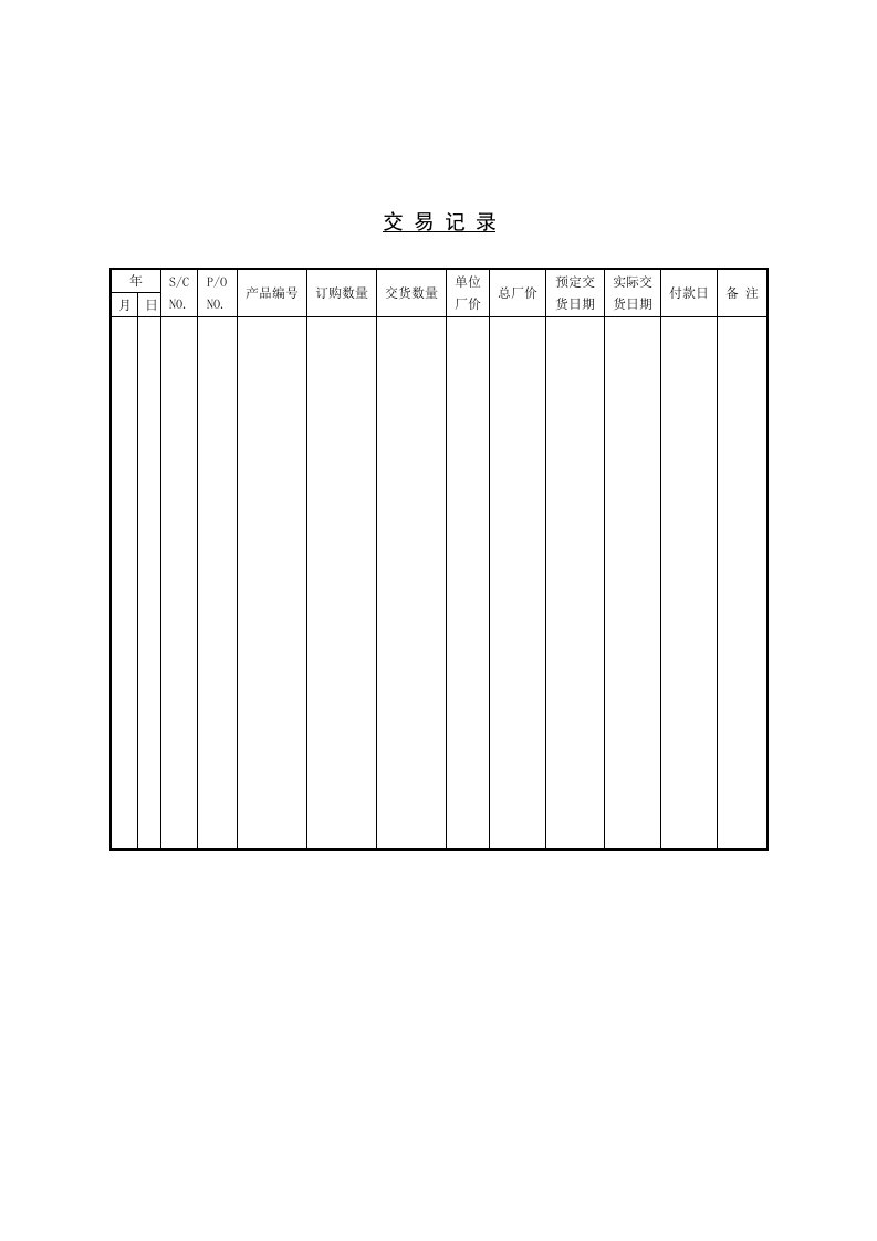 表格模板-销售部交易记录表