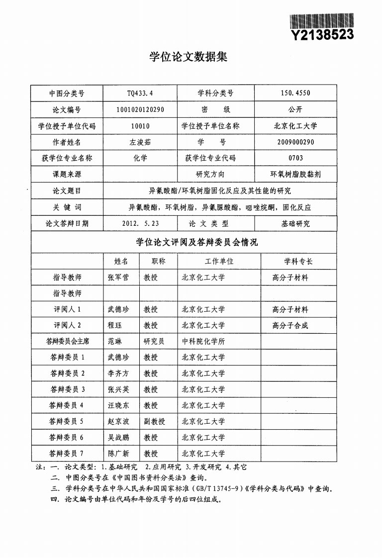 异氰酸酯环氧树脂固化反应及性能研究