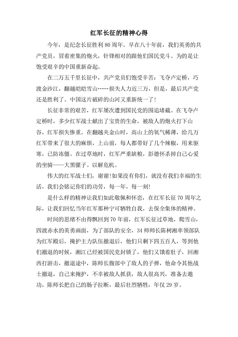 红军长征的精神心得