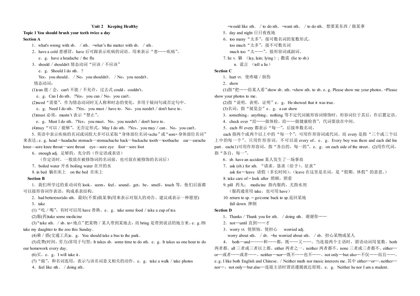 仁爱英语八(上)Unit2知识点总结(2015-2016)