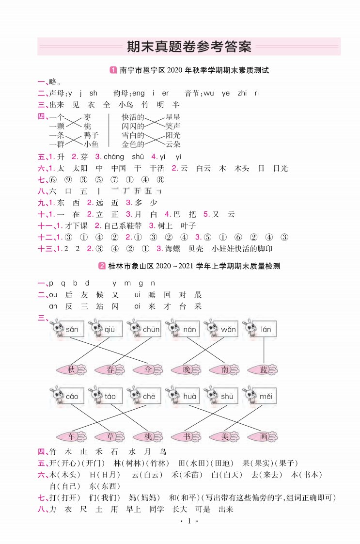 22版小学教材帮语文RJ1上试卷答案广西专用