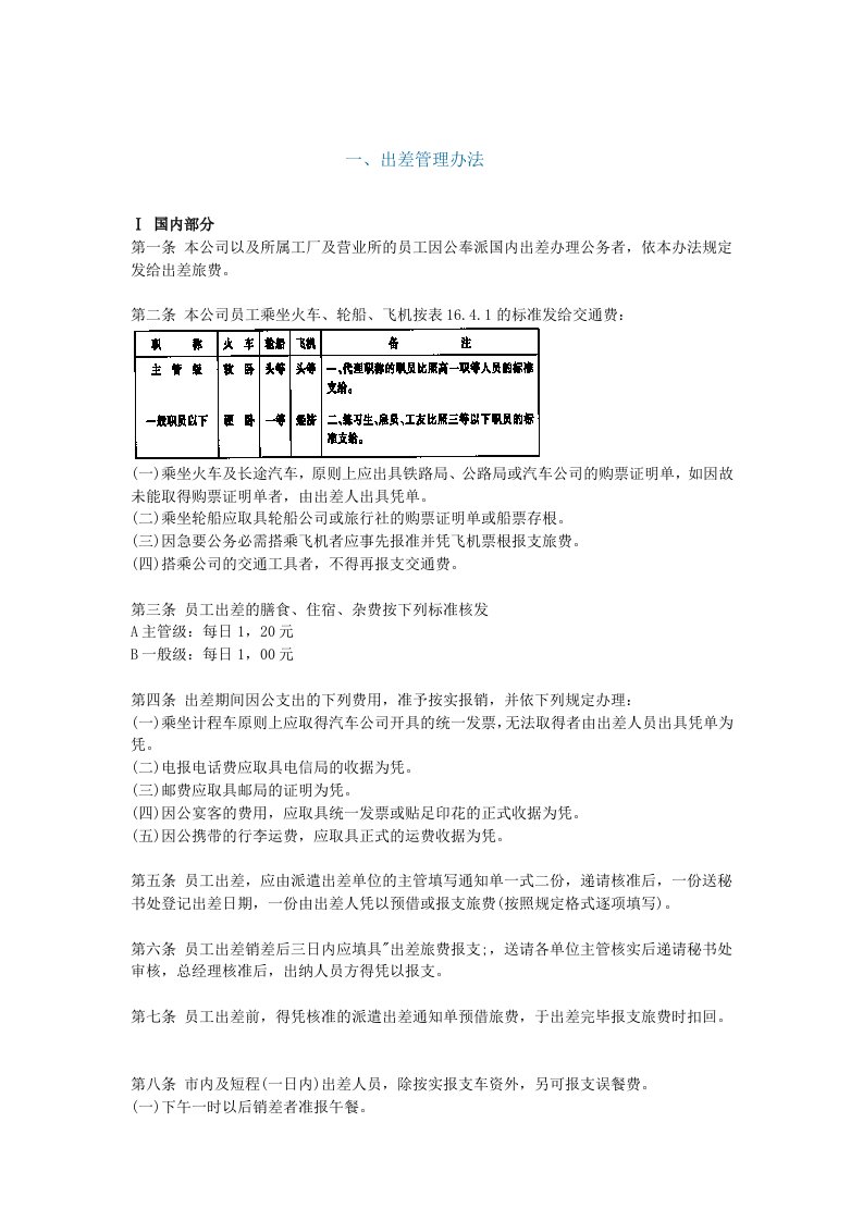 精选某企业员工出差管理制度