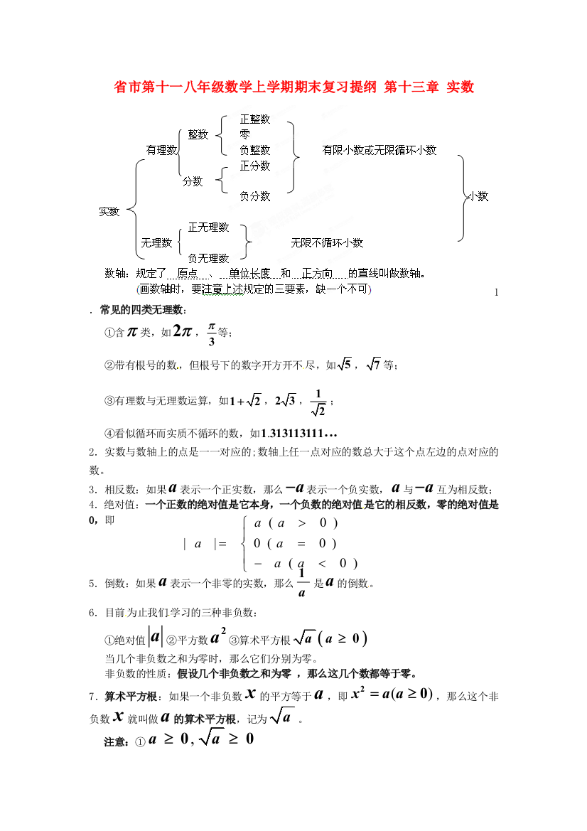 （整理版）市第十一八年级数学上学期期末复习提纲第十三章