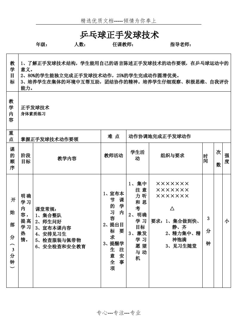 乒乓球正手发球教案(共4页)