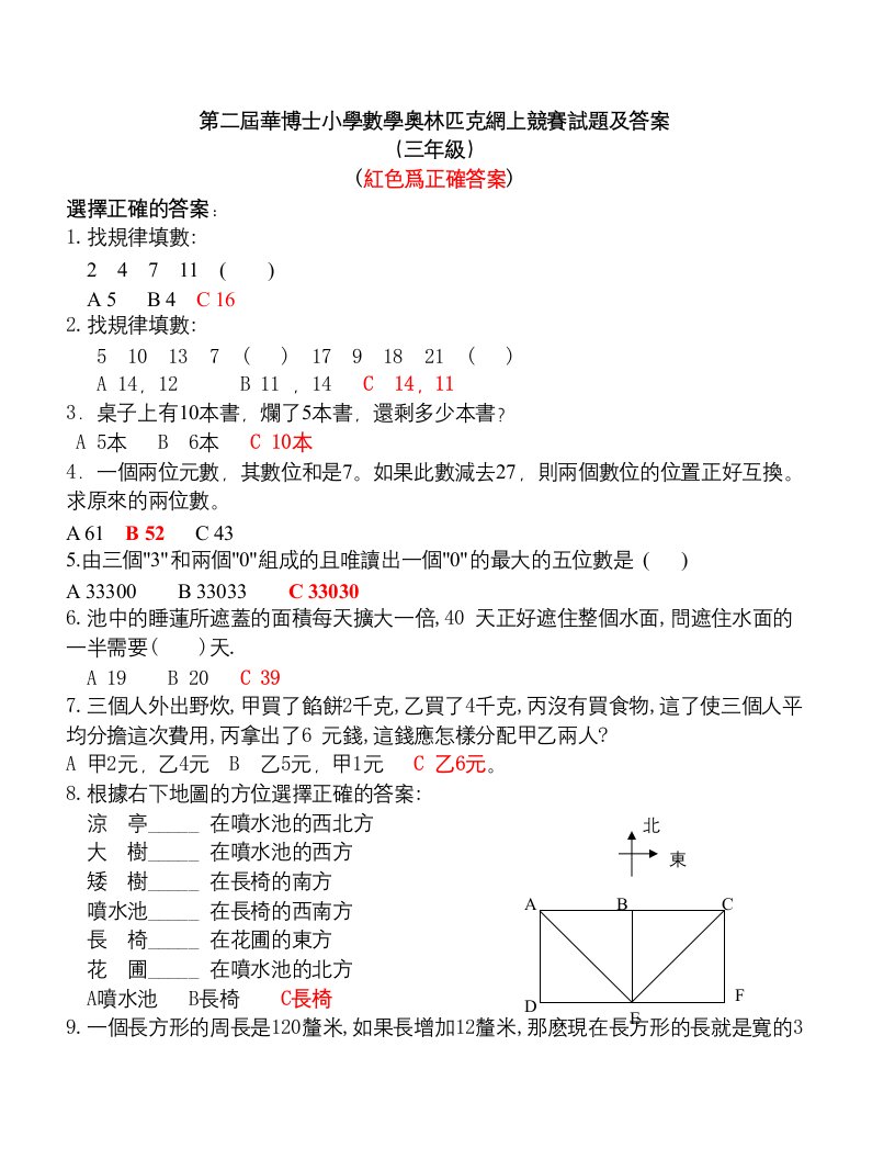 第2屆華博士小學數學奧林匹克競賽（3年級）