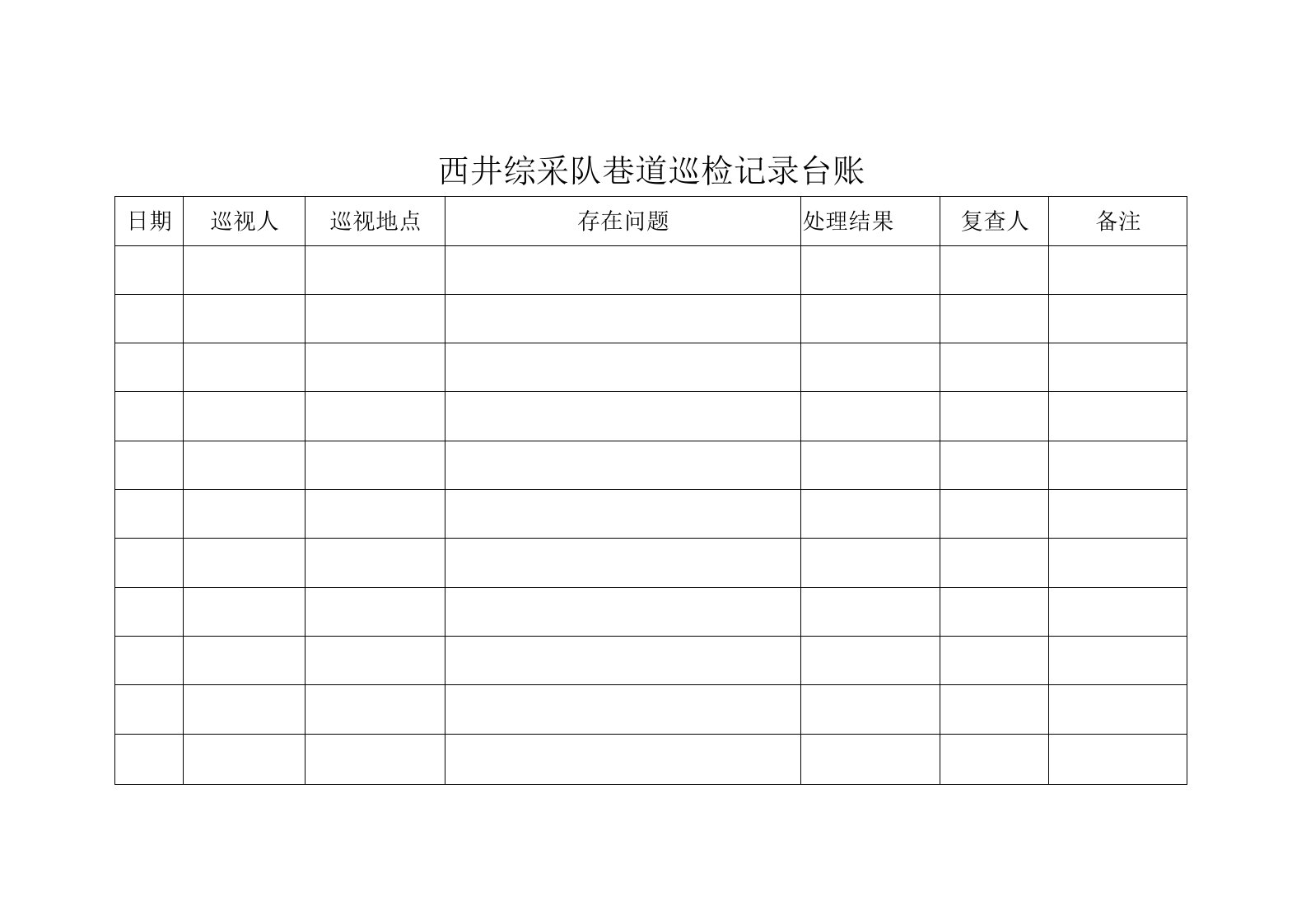 西井综采队巷道巡视记录台账