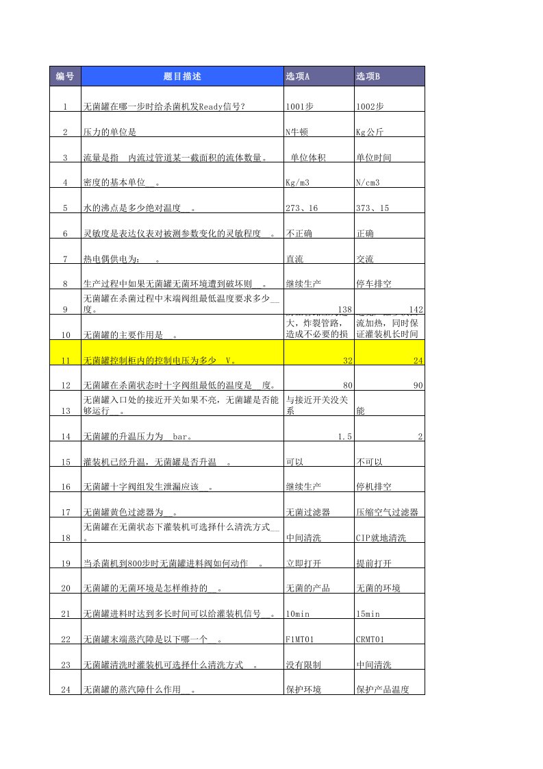 常温无菌罐一级试题