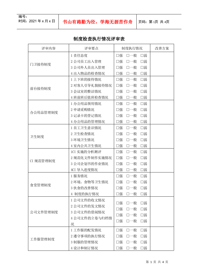 制度检查执行情况评审表