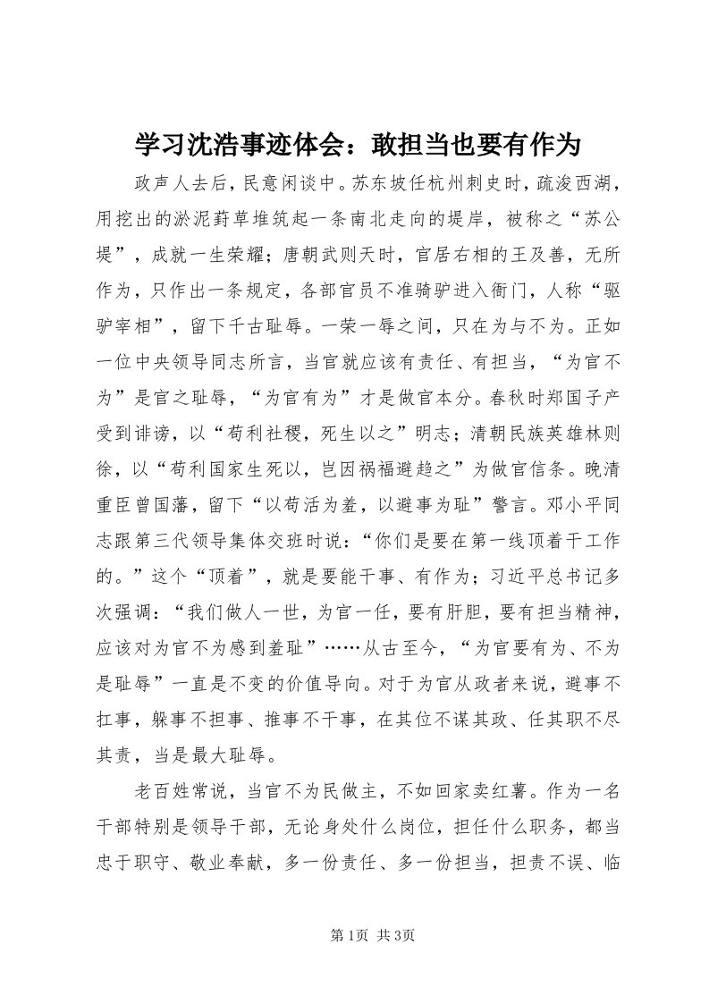 7学习沈浩事迹体会：敢担当也要有作为