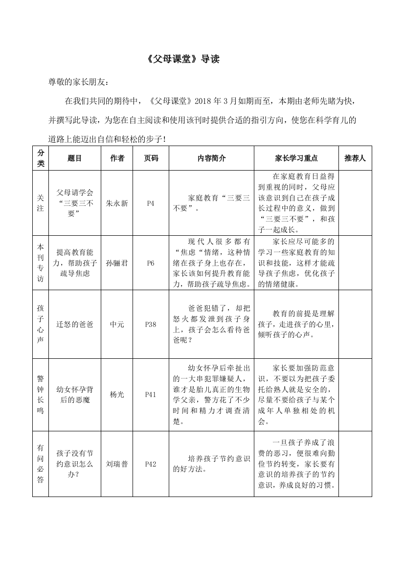 2018年3月《父母课堂》导读